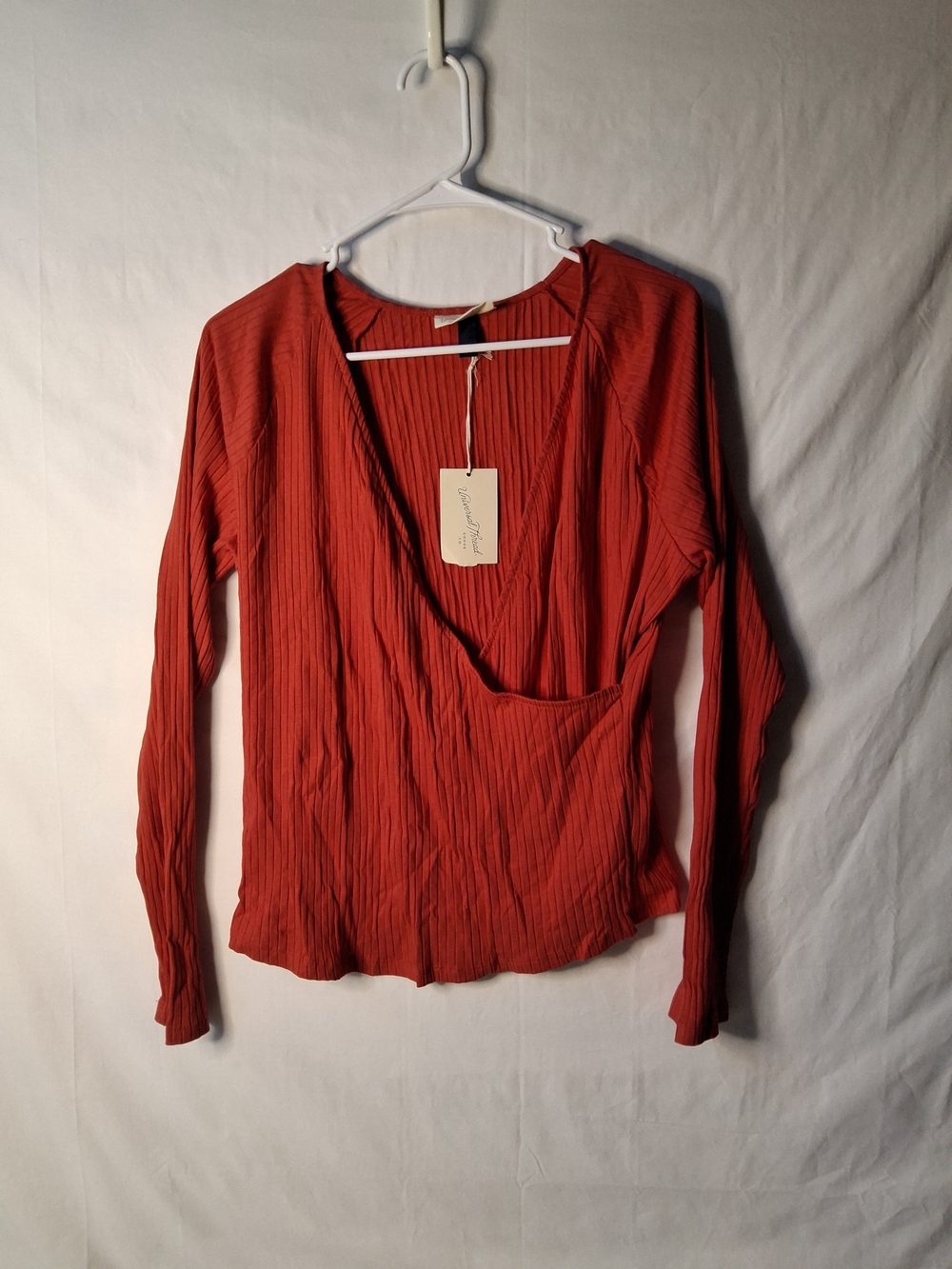Universal Thread Red Ribbed Wrap-Front‎ Long-Sleeve Blouse